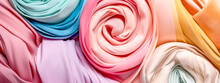 Colored Fabrics In Pastel Colors, Satin In A Roll, Banner