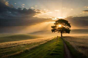 Wall Mural - sunset in the field