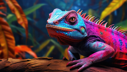 Wall Mural - colorful lizard on branch in a forest