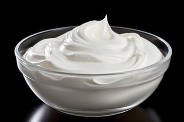 Poster - A bowl of whipped cream sitting on a table. Can be used for dessert recipes or food-related articles.