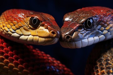 Poster - A detailed close-up view of a snake's head, showcasing its distinctive eyes. This image can be used to illustrate reptiles, wildlife, or the concept of danger and fear.