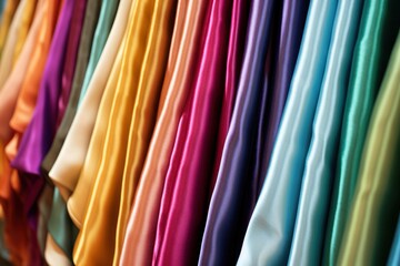Poster - A collection of various colored shirts hanging on a rack. This versatile image can be used to showcase different clothing options or for fashion-related themes.