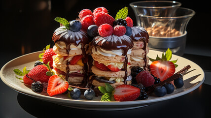 Gorgeous cake decorated with fruit and pastry creams