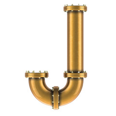 Poster - Letter J from copper, bronze or brass pipes, 3D rendering isolated on transparent background