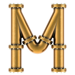 Poster - Letter M from copper, bronze or brass pipes, 3D rendering isolated on transparent background