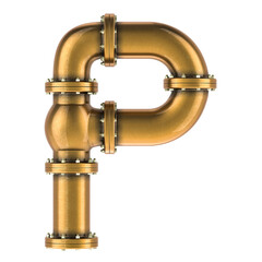 Poster - Letter P from copper, bronze or brass pipes, 3D rendering isolated on transparent background