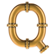 Poster - Letter Q from copper, bronze or brass pipes, 3D rendering isolated on transparent background