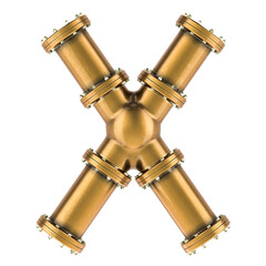 Poster - Letter X from copper, bronze or brass pipes, 3D rendering isolated on transparent background