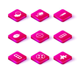 Sticker - Set Like and heart, Gamepad, Computer mouse gaming, Target sport, Piece of puzzle, Stereo speaker, Sword for game and Microphone icon. Vector