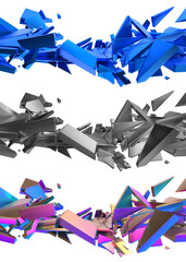 Poster - Set of abstract colorful broken shapes, 3d render