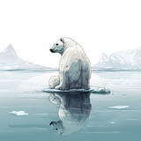 Fototapeta  - ours blanc polaire triste sur un iceberg à la dérive - concept écologie et du réchauffement climatique - IA Generative