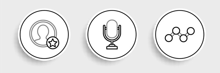 Poster - Set line Share, Premium create account screen and Microphone icon. Vector