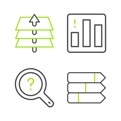 Poster - Set line Pie chart infographic, Unknown search, and Layers icon. Vector