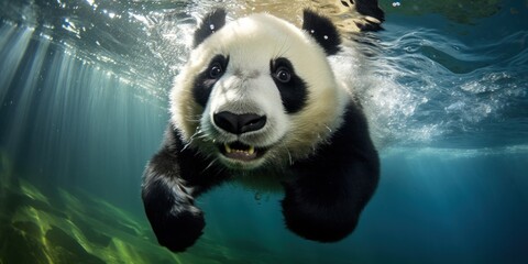 Wall Mural - a panda in underwater, generative AI