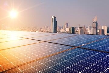 Wall Mural - solar energy at skyline eco-environmentally friendly green energy of sustainable development.