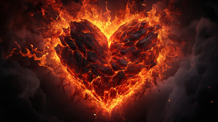 Wall Mural - beautiful heart made of fiery lava, flame symbol of love, an unusual gift. generative ai