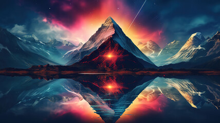 Wall Mural - a mountain with a triangle in the middle abstract background. generative ai