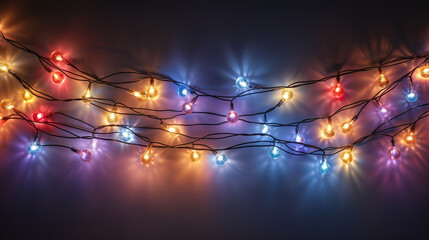 Fototapete - Glowing Christmas lights illuminate the shiny decorations. Generative Ai