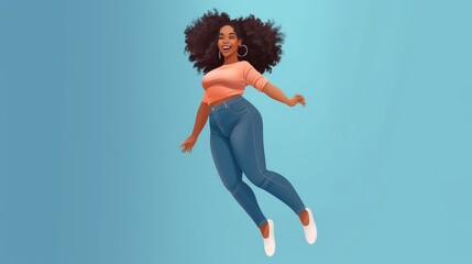 Young slim african american female in big jeans enjoy weight loss result with fat abstract body around