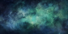 Galaxy Background In Shades Of Green And Blue With White One Generative AI