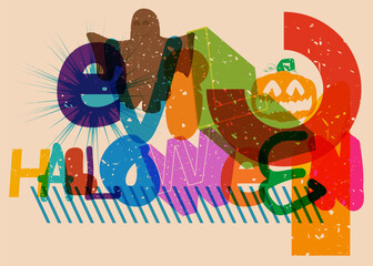 Aufkleber - Risograph Evil Halloween word with geometric shapes. Holiday in trendy riso graph design.