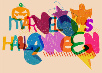 Aufkleber - Risograph Marvelous Halloween word with geometric shapes. Holiday in trendy riso graph design.