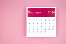 The Calendar Page February 2024 On Pink Color Background.