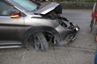 Front of car damaged and broken by accident on the road. Car crash, In car accident bumper got damaged