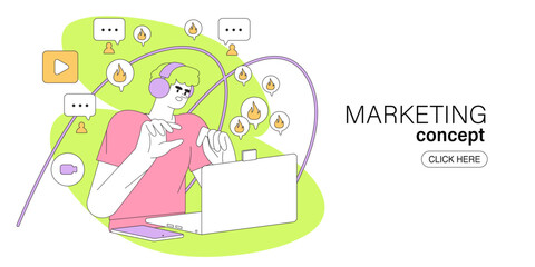 digital marketing concept for internet, web banner and app design and development, seo, social netwo