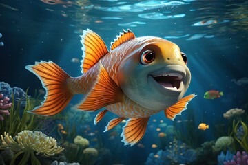 3d cartoon fish underwater