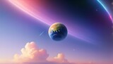 Fototapeta Kosmos - Purple space. earth & universe, unknown beautiful planet, illustration design. An imaginary galaxy design. dreamy atmosphere moonlight. Generative AI