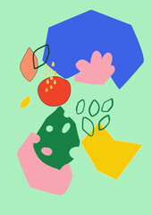 Poster - Doodle shape pattern. Colorful leaves and flowers. Bright geometric forms. Contemporary cute abstract background. Card, banner or poster. Social media stories. Creative vector illustration