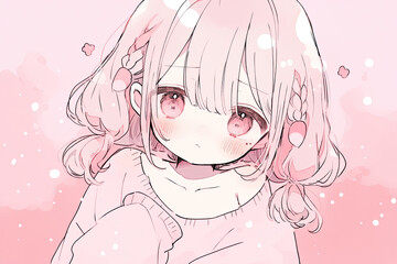 Sticker - Cute Beautiful Anime Girl On Dusty Rose Color Background