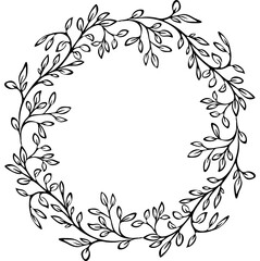 Wall Mural - Floral pattern simple leaves circle wreath for card or invite, hand drawn vector illustration