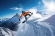 © FryArt - snowboarder puts on snowboard on the mountain
