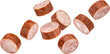 Smoked bratwurst sausage slices isolated