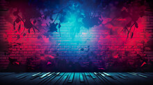 Lighting Effect Red And Blue On Brick Wall For Background Party Happiness Concept , For Showing Products Or Placing Products