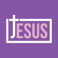 Wall Mural - jesus text shirt design words cross outline purple white pink