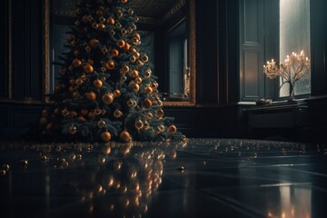 Wall Mural - christmas tree and decorations in the interior of the living room. christmas and new year concept.