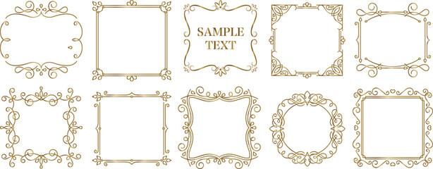 Fototapete - Vector vintage frames. Isolated retro ornamental frame, golden ornate border.