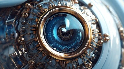 Wall Mural - 3d illustration of a blue compass in the center of the mechanism