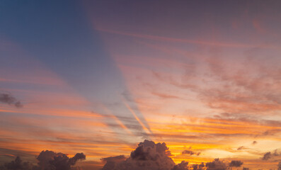 Wall Mural - abstract amazing scene of stuning colorful sunset or sunrise with clouds background in nature and tr