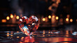 Roter Diamant Rubin in Herzform zum Valentin im schönen Licht als Hintergrundmotiv für Drucksachen und im Querfomat für Banner, ai generativ