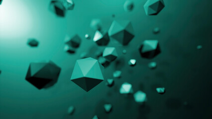 Poster - Rotating geometric polygons. Design. Spinning stream with geometric 3d polygons. Molecular flow in form of geometric shapes