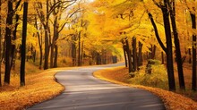 Curved Road Through The Autumn Forest. Winding Roads In Autumn. Generative AI