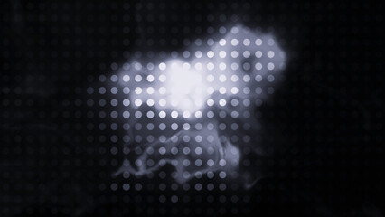 Poster - Dots and glowing spots on black background. Motion. Background with shining spot and dots on black background. Dots with flickering glowing spot moving for screensaver