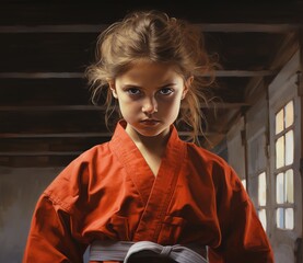 girl practices martial arts in a training studio