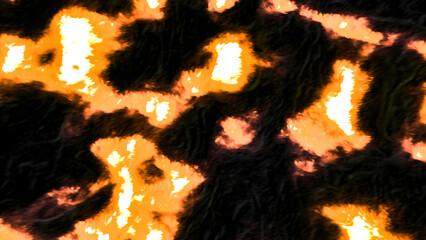 Poster - Glowing liquid spots move on surface. Motion. Bright spots with light emission move on black background. Thermal or light plasma moves in spots
