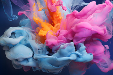 Wall Mural - multiple images that depict different colored inks on a blue background, in the style of colorful turbulence, photorealistic pastiche, light magenta and dark gray