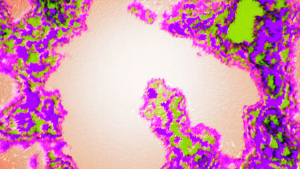 Poster - Colorful abstract spots of moving viruses. Motion. Colorful bright spots with particles moving in space. Abstract virus moving in spots in virtual space